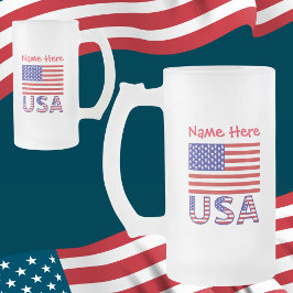 Taza De Cristal Esmerilado EE. UU. Estados Unidos Bandera de América Roja Per
