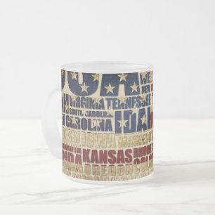 Taza De Cristal Esmerilado EE. UU. y sus estados federales en estrellas y fra