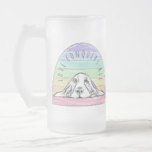 Taza De Cristal Esmerilado el amor conquista todo perro arcoíris basset hound