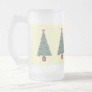 Taza De Cristal Esmerilado El árbol de navidad con rojo de las decoraciones