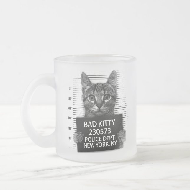 Taza De Cristal Esmerilado El arresto de un gato en Bad Kitty. Foto divertida (Izquierda)