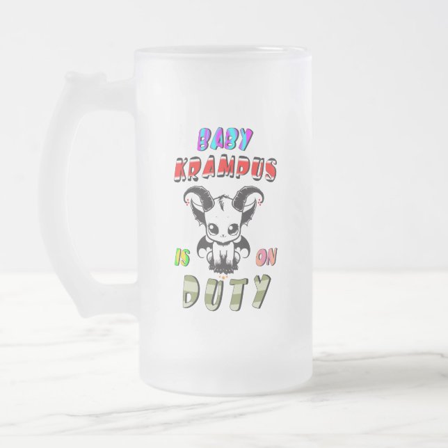 Taza De Cristal Esmerilado El Bebé Krampus Está De Servicio (Izquierda)