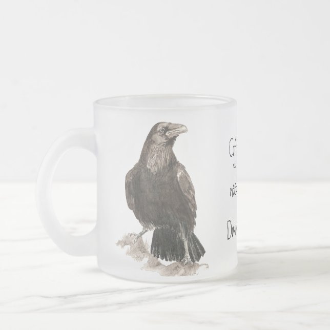 Taza De Cristal Esmerilado ¡El café gracioso necesita Donuts! Ravens Bird (Izquierda)