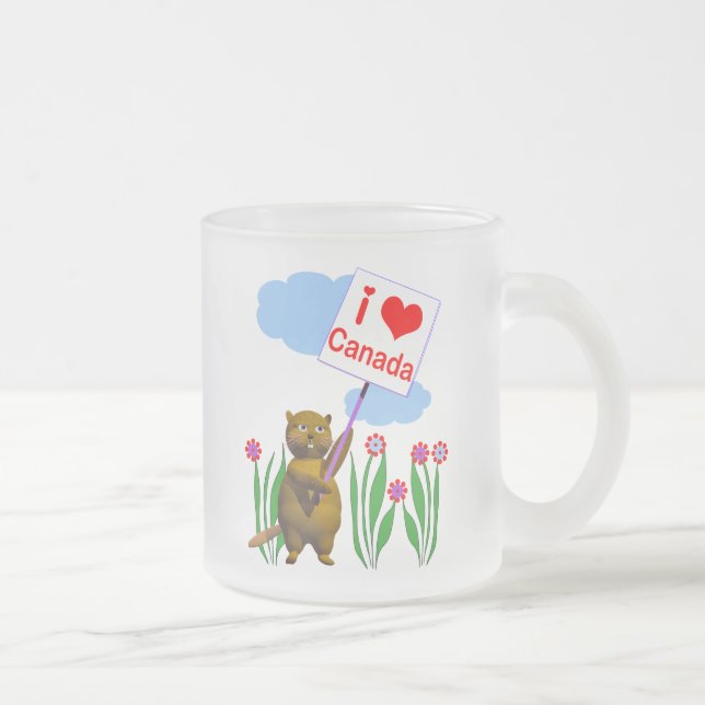 Taza De Cristal Esmerilado El castor canadiense ama a Canadá (Derecha)
