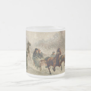 Taza De Cristal Esmerilado El competir con del trineo de la nieve del vintage