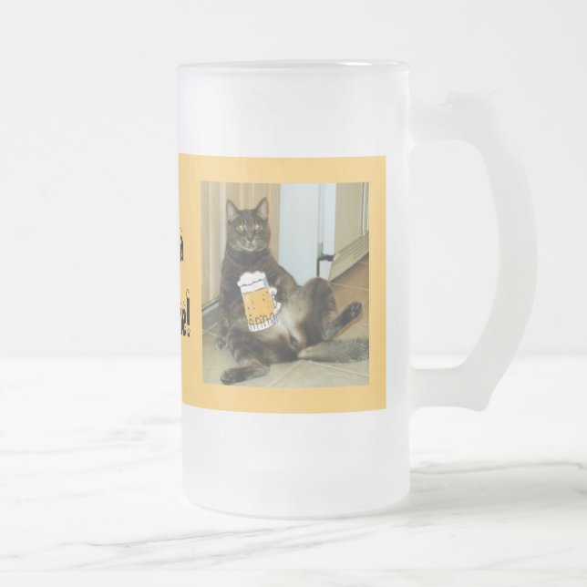 Taza De Cristal Esmerilado El Gato Disfruta De Una Cerveza De Cerveza Escarch (Derecha)