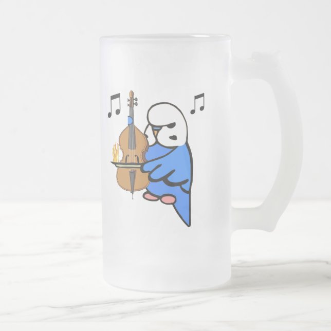 Taza De Cristal Esmerilado El inglés Budgie toca el violoncelo bajo (Derecha)