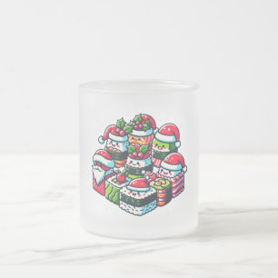 Taza De Cristal Esmerilado El sushi de Santa Delight Funny Navidades arte