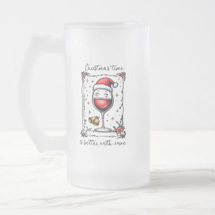 Taza De Cristal Esmerilado El tiempo de los navidades es mejor con el vino