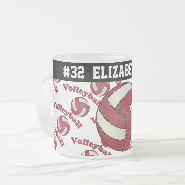 Taza De Cristal Esmerilado El voleibol rojo oscuro el | personaliza (Anverso izquierdo)