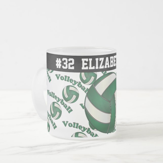 Taza De Cristal Esmerilado El voleibol verde oscuro el | personaliza (Anverso izquierdo)