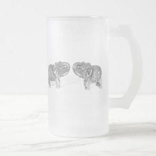 Taza De Cristal Esmerilado Elefante doble de Feng Shui - B&W