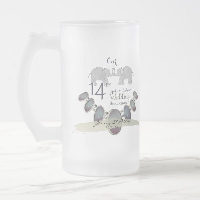 Taza De Cristal Esmerilado Elefantes y Ópticos del 14° Aniversario del Boda (Izquierda)