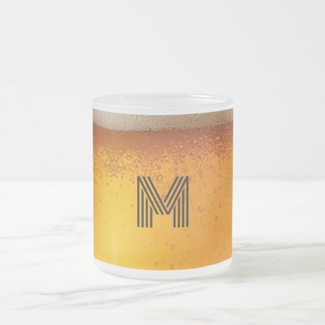 Taza De Cristal Esmerilado Elegant Beer Monogram Christmas party (Centro)