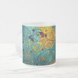 Taza De Cristal Esmerilado Elegant Blue and Gold Vine Abstract