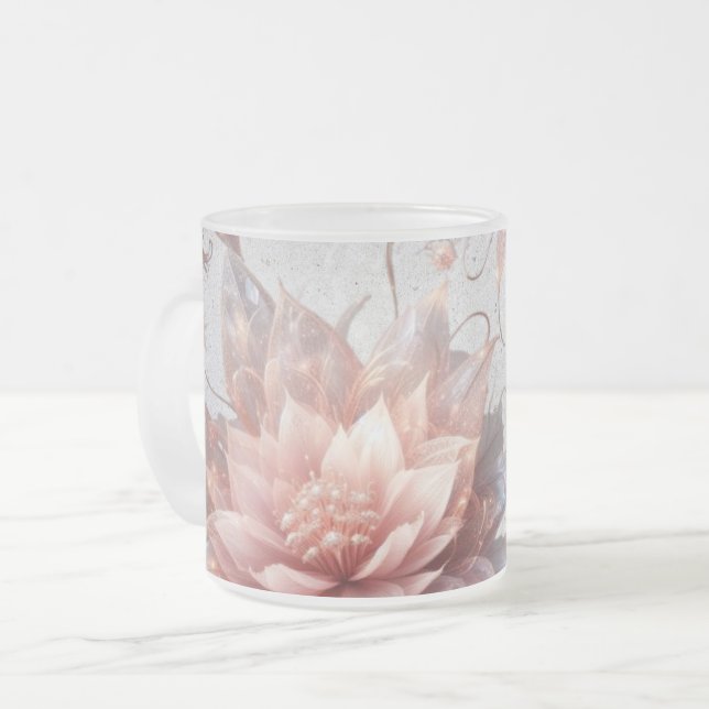 Taza De Cristal Esmerilado Elegant Floral Frosted Glass Mug –Aesthetic Coffee (Anverso izquierdo)
