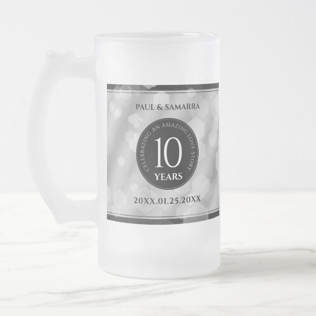 Taza De Cristal Esmerilado Elegante 10° Aniversario del Boda Tin