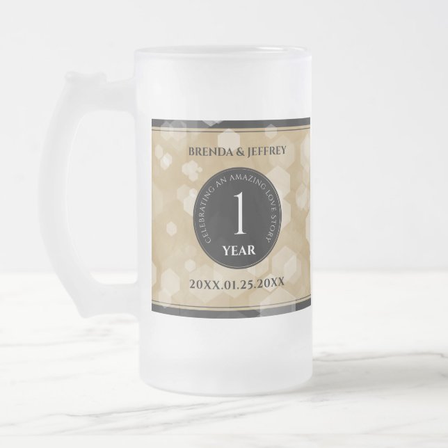 Taza De Cristal Esmerilado Elegante 1er aniversario de Boda de papel (Izquierda)