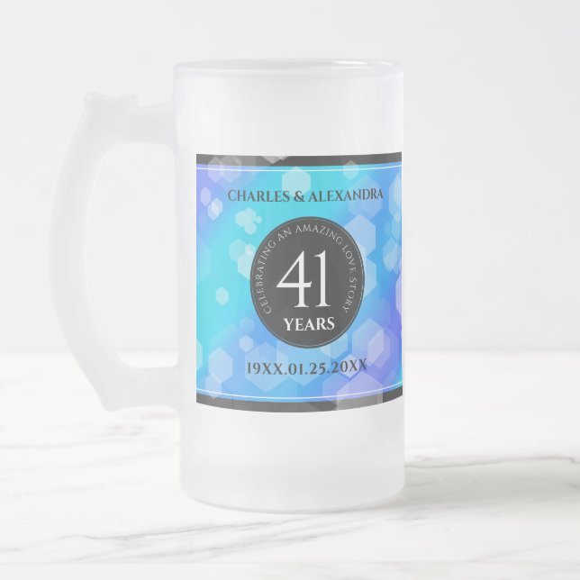 Taza De Cristal Esmerilado Elegante 41° Aniversario del Boda de Topaz Azul (Izquierda)