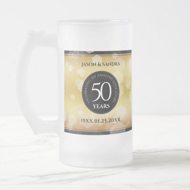 Taza De Cristal Esmerilado Elegante 50° Aniversario del Boda de Oro (Izquierda)