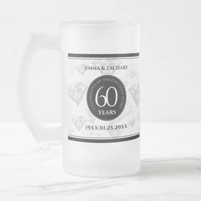 Taza De Cristal Esmerilado Elegante 60° Aniversario del Boda del Diamante (Izquierda)