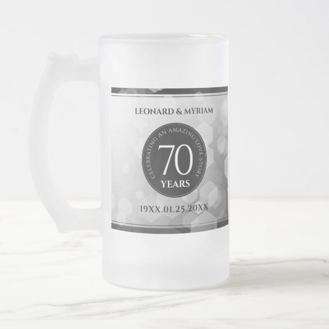 Taza De Cristal Esmerilado Elegante 70° Aniversario del Boda Platino (Izquierda)