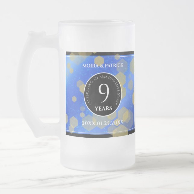 Taza De Cristal Esmerilado Elegante 9° Aniversario del Boda Lapis Lazuli (Izquierda)