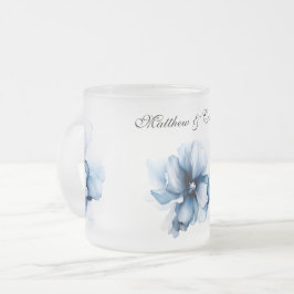 Taza De Cristal Esmerilado Elegante Boda de flores de la Marina Azul turquesa
