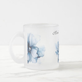 Taza De Cristal Esmerilado Elegante Boda de flores de la Marina Azul turquesa