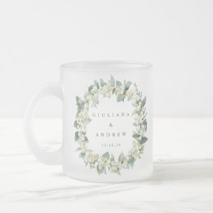 Taza De Cristal Esmerilado Elegante Boda de guirnaldas de nieve + eucalipto