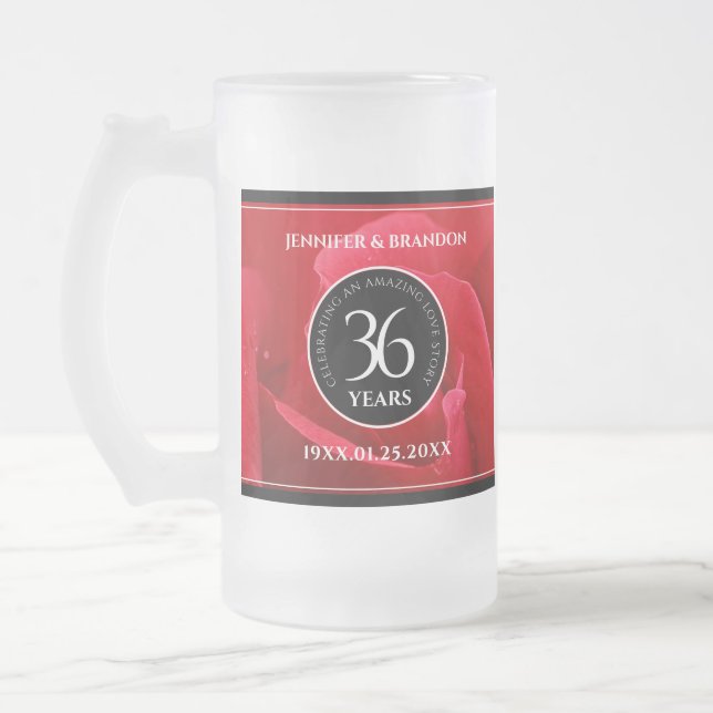 Taza De Cristal Esmerilado Elegante celebración del 36° Aniversario Rosa Boda (Izquierda)