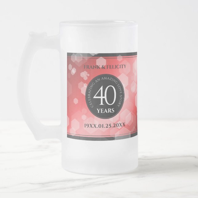 Taza De Cristal Esmerilado Elegante celebración del 40° Aniversario del Boda  (Izquierda)