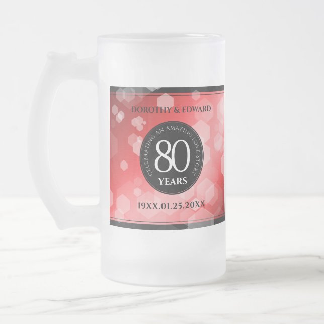 Taza De Cristal Esmerilado Elegante celebración del 80° Aniversario del Boda  (Izquierda)