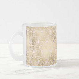 Taza De Cristal Esmerilado Elegante encaje floral rosa y dorado