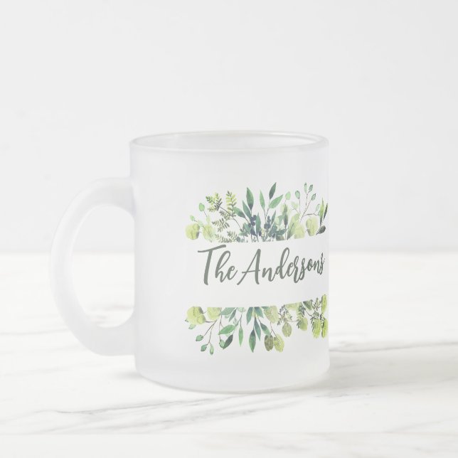 Taza De Cristal Esmerilado Elegante familia nombre botánico ramo de hojas bot (Izquierda)