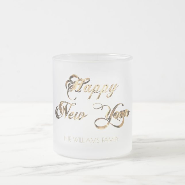 Taza De Cristal Esmerilado Elegante Faux Gold Script Feliz Año Nuevo (Centro)