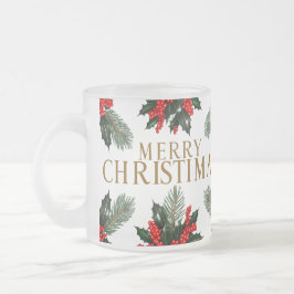 Taza De Cristal Esmerilado Elegante Feliz Navidad Frosted Glass Mug