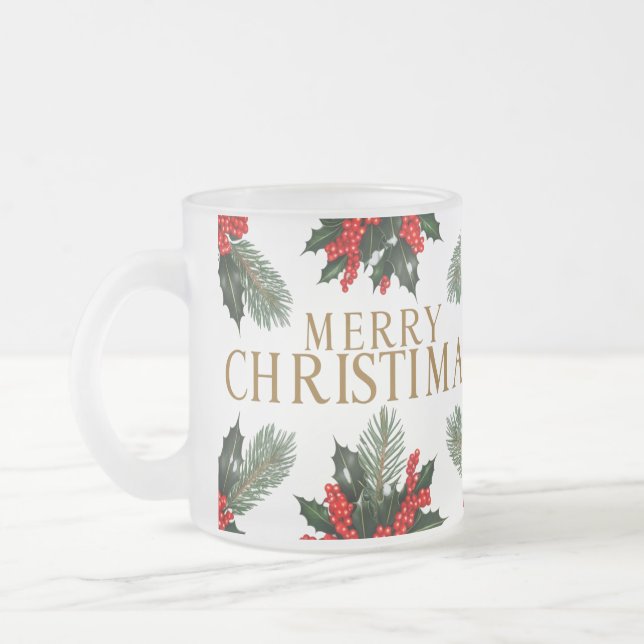 Taza De Cristal Esmerilado Elegante Feliz Navidad Frosted Glass Mug (Izquierda)