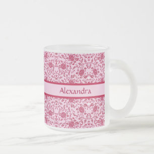 Taza De Cristal Esmerilado Elegante florido Damasco rosa y Rojo