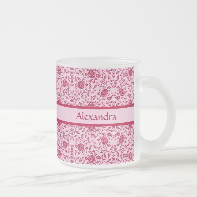 Taza De Cristal Esmerilado Elegante florido Damasco rosa y Rojo (Derecha)
