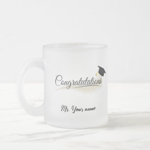 Taza De Cristal Esmerilado Elegante Gold Minimal Graduation School cap nombre