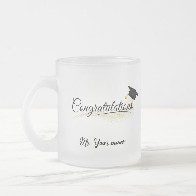Taza De Cristal Esmerilado Elegante Gold Minimal Graduation School cap nombre (Izquierda)