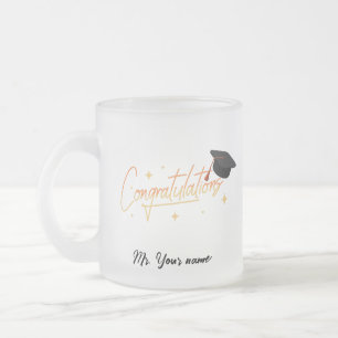 Taza De Cristal Esmerilado Elegante Gold Minimal Graduation School cap nombre