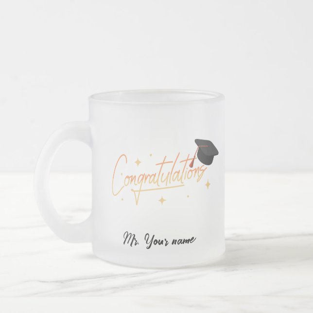 Taza De Cristal Esmerilado Elegante Gold Minimal Graduation School cap nombre (Izquierda)