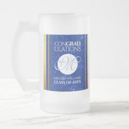 Taza De Cristal Esmerilado Elegante Graduación Monograma Relieve metalizado d