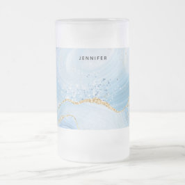 Taza De Cristal Esmerilado Elegante Guay Blue Agate con cinta Purpurina Gold