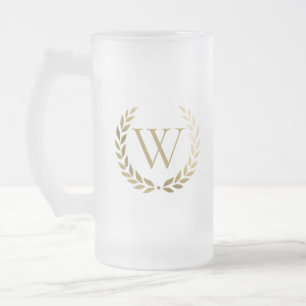 Taza De Cristal Esmerilado Elegante Monograma de Wreath Laurel de Oro