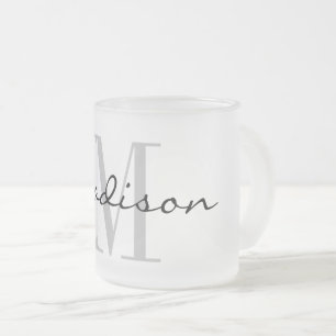 Taza De Cristal Esmerilado Elegante nombre personalizado monogramo tazón de