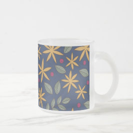 Taza De Cristal Esmerilado Elegante patrón floral amarillo en azul