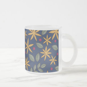 Taza De Cristal Esmerilado Elegante patrón floral amarillo en azul